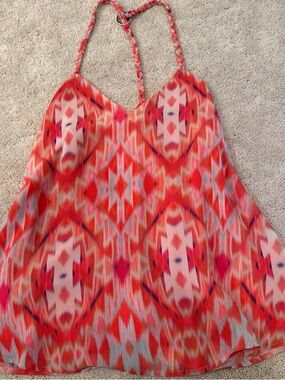 Marciano Coral Pink Patterned Halter Silk Tank
